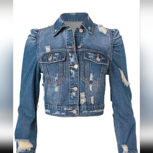 Venus XL crop distressed puff sleeve jean jacket